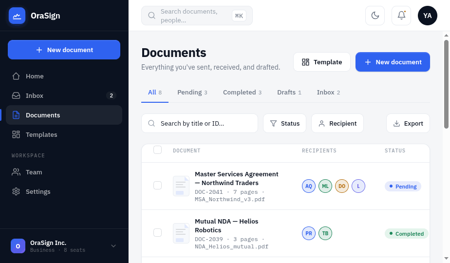 OraSign documents